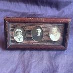 Antiek Fotolijstje met 3 Foto’s Hout en Glas, Antiek en Kunst, Verzenden