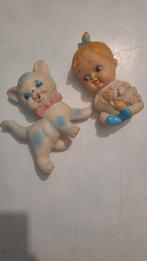 Vintage oud piep speelgoed meisje kat, Ophalen of Verzenden