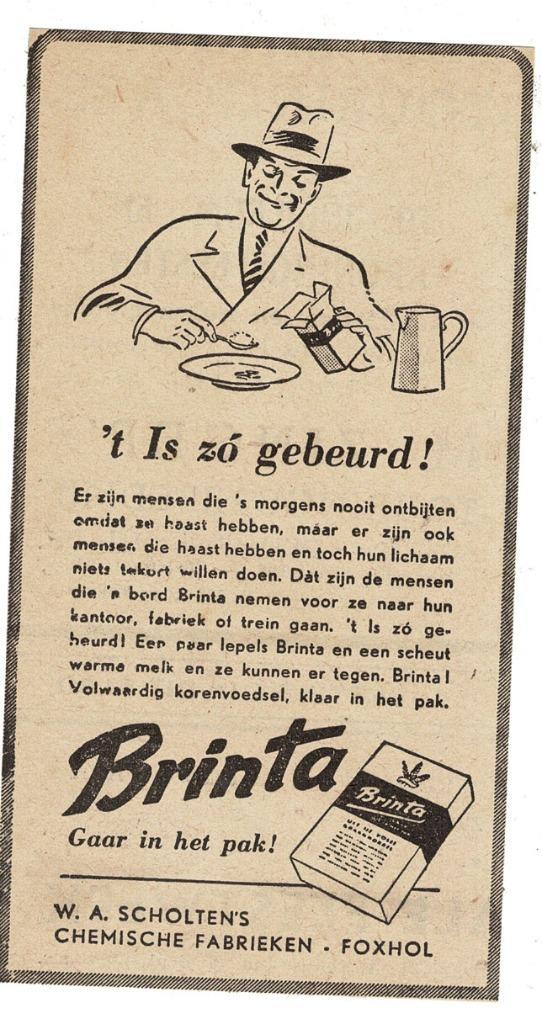 2 BRINTA Advertentie W.A.SCHOLTEN'S CHEM.FABR.FOXHOL 1948, Verzamelen, Merken en Reclamevoorwerpen, Zo goed als nieuw, Overige typen