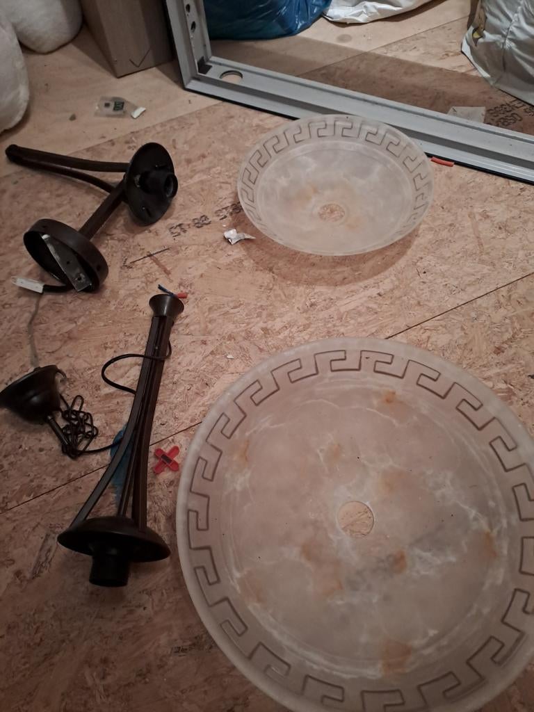 Vintage Plafondlamp met Grieks Motief, Huis en Inrichting, Lampen | Hanglampen, Ophalen, Gebruikt, Vintage, Glas