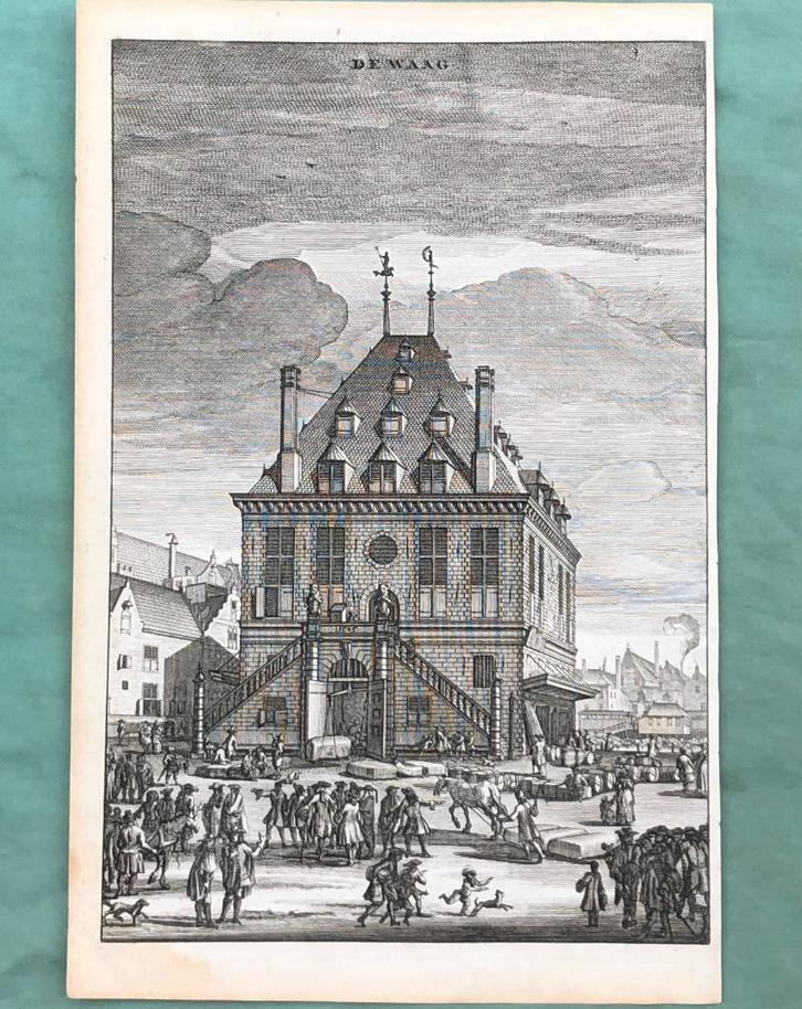 18e eeuw Amsterdam kopergravure van de Waag nr 2, Antiek en Kunst, Kunst | Etsen en Gravures, Ophalen of Verzenden