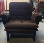 Stoere vintage design ribfluwelen eikenhouten fauteuil, Ophalen