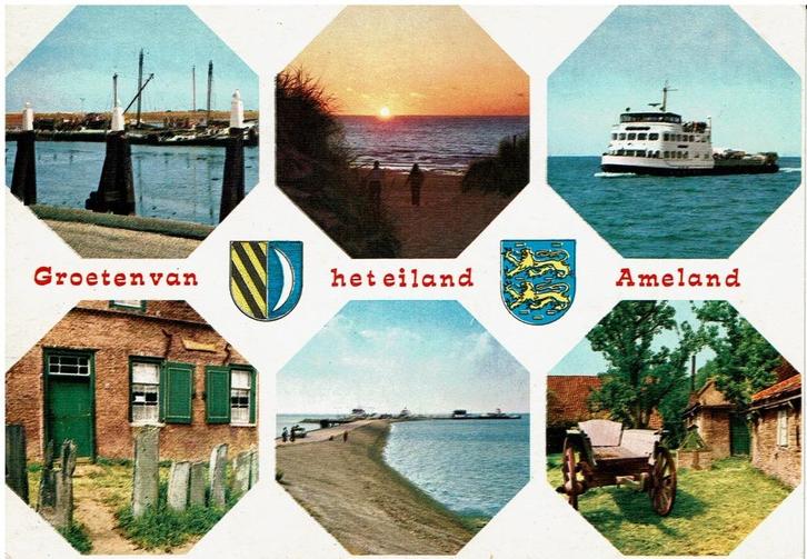 Ansichtkaart Ameland, veerboot, haven, Verzamelen, Ansichtkaarten | Nederland, Gelopen, Waddeneilanden, 1960 tot 1980, Ophalen of Verzenden