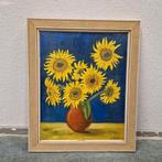 Olieverf op doek zonnebloemen schilderij gesigneerd, Antiek en Kunst, Curiosa en Brocante, Ophalen of Verzenden