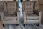 2 Mooie oorfauteuils microvezel aarde taupe., Huis en Inrichting, Fauteuils, Ophalen, Overige materialen, Minder dan 75 cm, Zo goed als nieuw