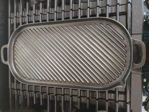 Zware langwerpige gietijzeren grillpan, Huis en Inrichting, Keuken | Potten en Pannen, Gebruikt, Koekenpan of Braadpan, Gietijzer