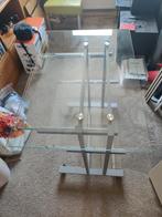 Glazen Computertafel met Wieltjes, Ophalen, Gebruikt, 50 tot 100 cm, Vierkant