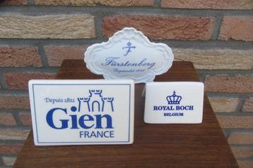 Reclameschildjes van Gien, Fürstenberg en Boch. beschikbaar voor biedingen