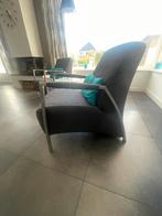 Leren fauteuils met stofprint en RVS poten 2 stuks, Huis en Inrichting, Ophalen, Zo goed als nieuw, 50 tot 75 cm, Leer