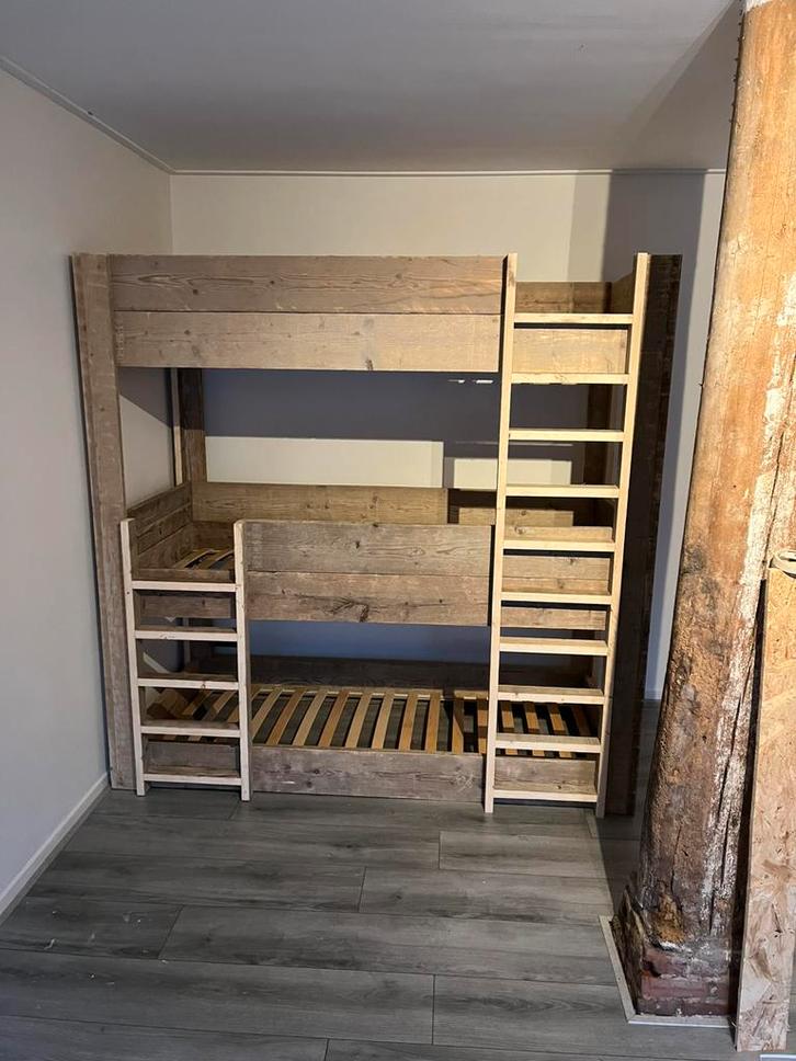 3- persoons stapelbed steigerhout, Huis en Inrichting, Slaapkamer | Stapelbedden en Hoogslapers, Nieuw, Stapelbed, 90 cm, 200 cm