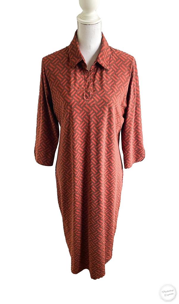 Mooue travelstof jurk van Provence 42/44, Bruin, Maat 42/44 (L), Ophalen of Verzenden, Gedragen