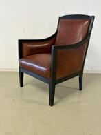 Eiken, zwart gebeitste fauteuil in rundleer, Huis en Inrichting, Fauteuils, Ophalen, Minder dan 75 cm, Hout, 50 tot 75 cm