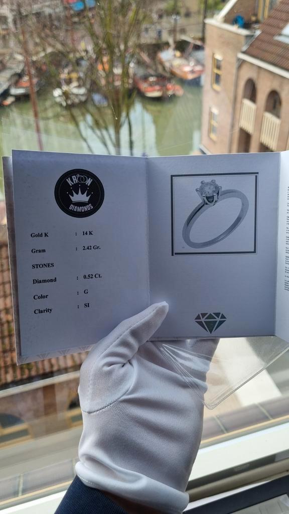 Elegante Diamanten Ring - Kroon Diamonds, Sieraden, Tassen en Uiterlijk, Ringen, Nieuw, Dame, 17 tot 18, Goud, Goud, Ophalen of Verzenden