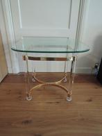 Mooie glazen bijzet / site table met gouden details (messing, Huis en Inrichting, Tafels | Sidetables, Ophalen, 50 tot 100 cm