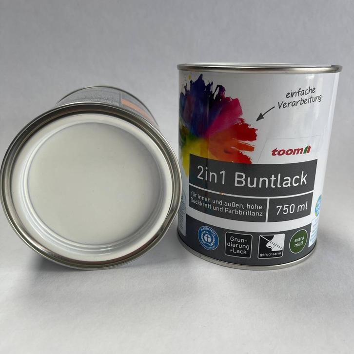 Toom 2 in 1 Lak Verf Binnen Buiten Wit Extra Mat 750ml, Doe-het-zelf en Verbouw, Verf, Beits en Lak, Nieuw, Verf, Minder dan 5 liter