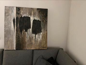 Heel mooi dik modern doek/schilderij afm. 1.00m bij 1.00m beschikbaar voor biedingen