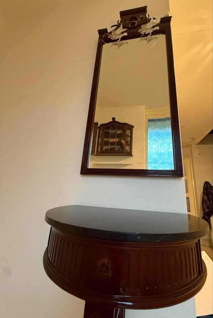 Mahonie Kaptafel met Spiegel, Antiek en Kunst, Antiek | Spiegels, 50 tot 100 cm, 150 tot 200 cm, Ovaal, Ophalen of Verzenden