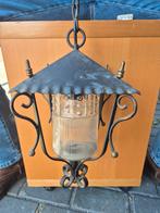Vintage Hanglamp met Glazen Kap, Gebruikt, ., Vintage, Ophalen of Verzenden