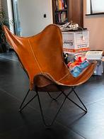 Vlinderstoel met staal en leer, Ophalen, Gebruikt, Leer, Eén