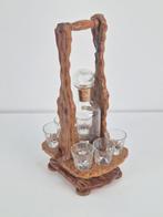 Vintage houten Flessenstandaard Nachtmann karaf en 6 glazen, N, Ophalen of Verzenden, N, N