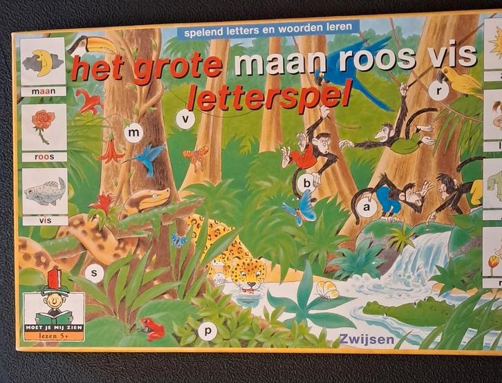 Maan, roos, vis, letterspel, spelend lezen, gezelschapsspel, Hobby en Vrije tijd, Gezelschapsspellen | Bordspellen, Zo goed als nieuw