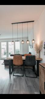 4 eetkamerstoelen Riv cognac en antraciet, Huis en Inrichting, Stoelen, Ophalen, Overige kleuren, Zo goed als nieuw, Vier