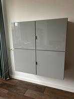 Moderne hoogglans grijze wandkast hangend, Huis en Inrichting, Kasten | Wandmeubels, Ophalen, Gebruikt, 100 tot 150 cm, Minder dan 150 cm
