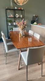 Grijze leren eetkamerstoelen, Huis en Inrichting, Stoelen, Ophalen, Leer, Zo goed als nieuw, Modern chic