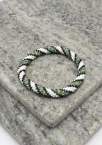 Glaskralen armband - wit, goud en zwart - RB233, Overige materialen, Overige kleuren, Verzenden, Nieuw