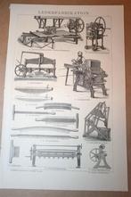 Antieke prent - Fabricage / verwerking van leer - 1885 !!, Verzamelen, Foto's en Prenten, Gebruikt, Ophalen of Verzenden, Voor 1940