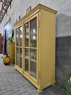 Vintage Houten Vitrinekast Geel | Half Hoge Vitrine Kast 2, 150 tot 200 cm, Ophalen of Verzenden, Antiek Retro Vintage Brocante Landelijk Industrieel