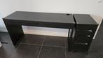 Bureau micke zwartbruin en ladeblok op wielen, Huis en Inrichting, Bureaus, Ophalen, Gebruikt