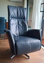 RELAXFAUTEUIL IN BLAUW LEER, Ophalen, 75 tot 100 cm, Leer, 50 tot 75 cm