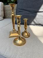 Antieke Messing Kandelaars - Set van 3, Ophalen of Verzenden, Koper of Brons