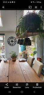 Prachtige lamp. Van eikenhout met metalen ketting en lampenk, Ophalen of Verzenden, Minder dan 50 cm