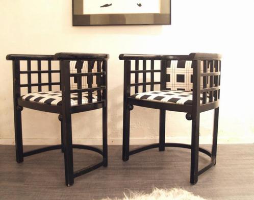 Josef Hoffmann atrb. jugendstil armchairs - vintage design, Huis en Inrichting, Fauteuils, Gebruikt, Hout, Stof, Ophalen of Verzenden