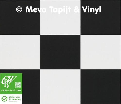 Tegel Vinyl, zwart-wit, 25 x 25 cm . lengte 1.90,x 4 mtr, Huis en Inrichting, Stoffering | Vloerbedekking, Nieuw, Vinyl, Wit, Zwart