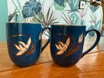 Vintage Blauwe Mokken met Gouden Details, Ophalen, Gebruikt, Keramiek, Overige stijlen