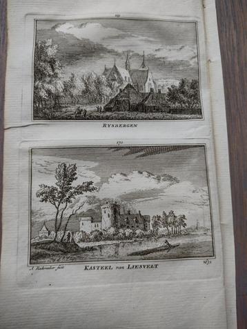 169/170 Liesveld het Kasteel en Rijsbergen  Gravure 18e Eeuw beschikbaar voor biedingen