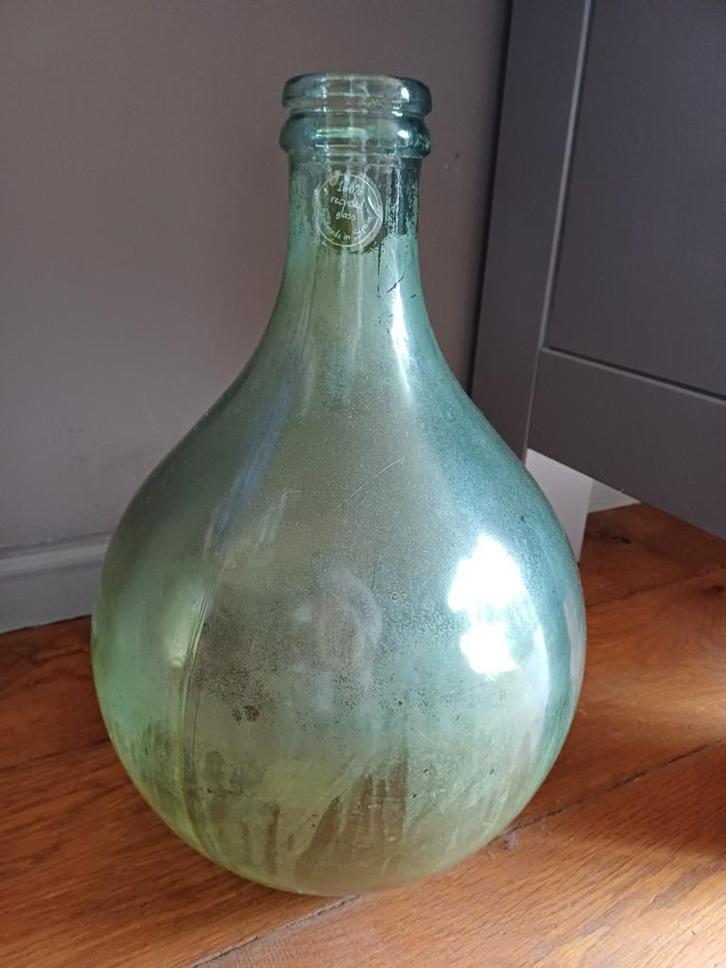 Grote bol vaas stevig glas handgemaakt in Spanje, Huis en Inrichting, Woonaccessoires | Vazen, Zo goed als nieuw, Groen, Minder dan 50 cm