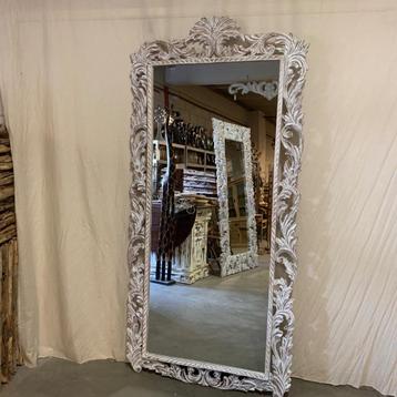 Barok spiegel - houten lijst - wit - 210 x 100 cm -TTM Wonen