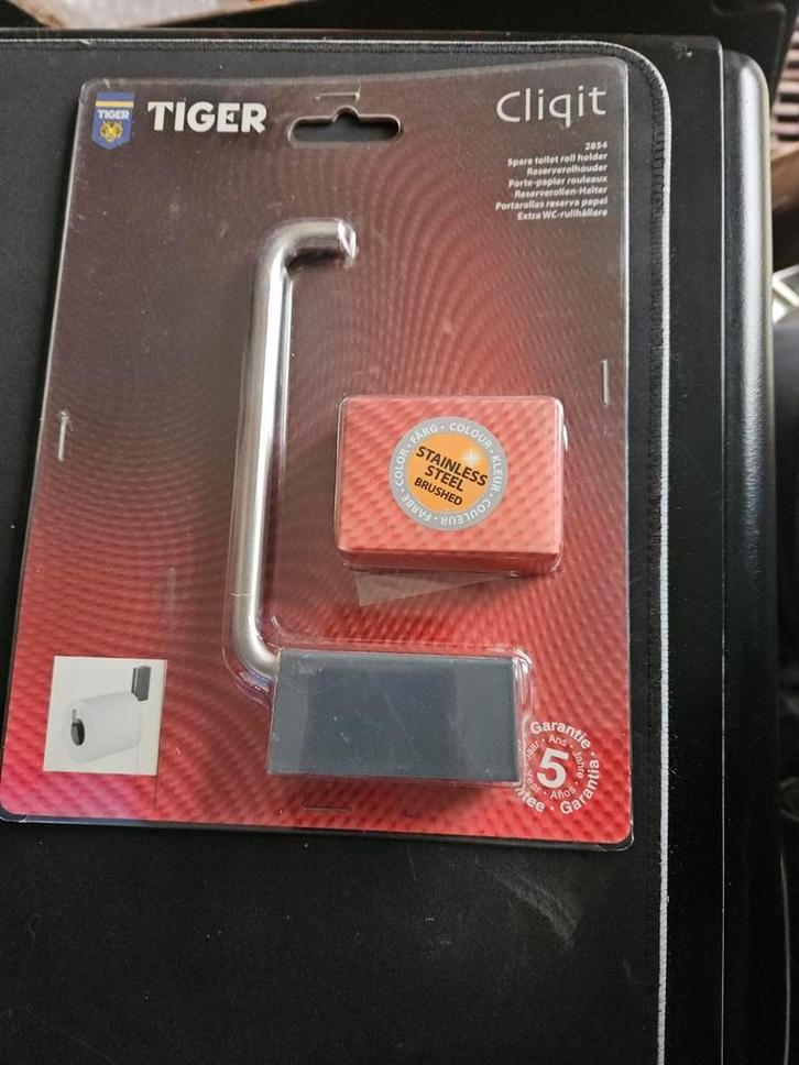 Reserve WC-rolhouder Cliqit RVS Grijs Tiger nw in verpakking, Huis en Inrichting, Badkamer | Badtextiel en Accessoires, Nieuw