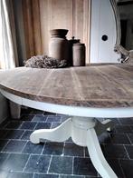 Oude ronde teakhouten eettafel 140, Ophalen, Gebruikt, Landelijk brocant kloostertafel eetkamertafel, Vijf personen of meer