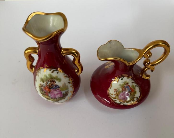 Oud Limoges Vaasje & Kannetje met Vergulde Accenten, Antiek en Kunst, Antiek | Vazen, Ophalen of Verzenden