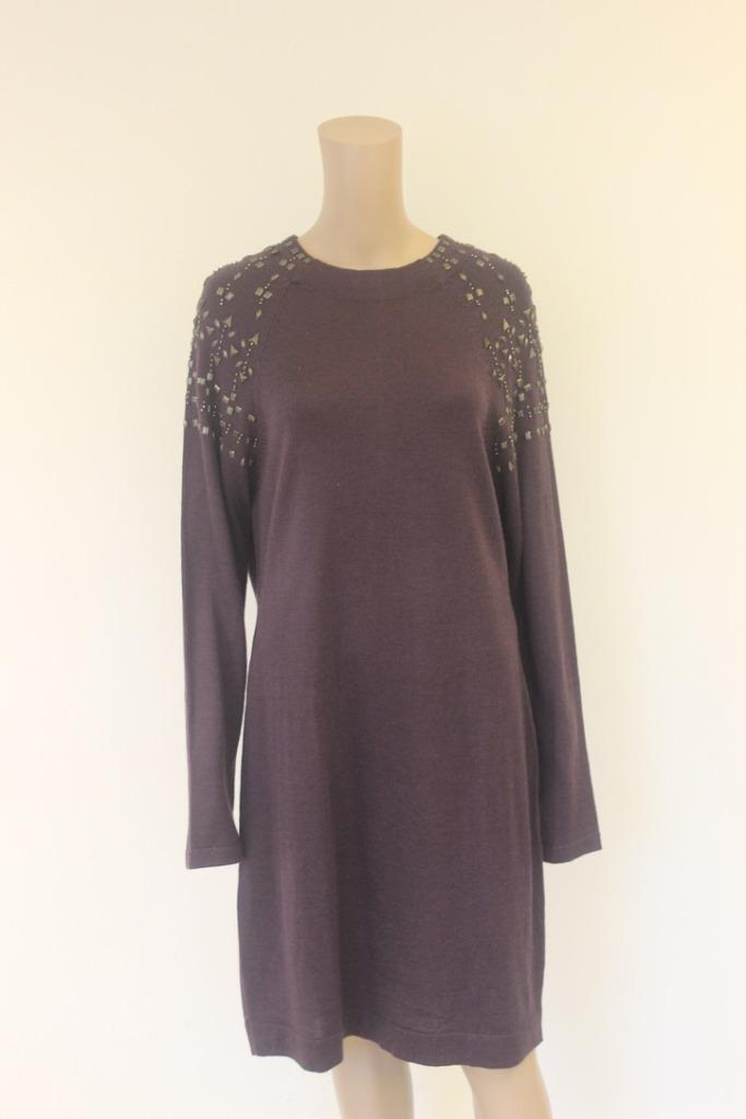 Bandolera aubergine jurk maat 44, Kleding | Dames, Jurken, Zo goed als nieuw, Maat 42/44 (L), Paars, Knielengte, Ophalen of Verzenden