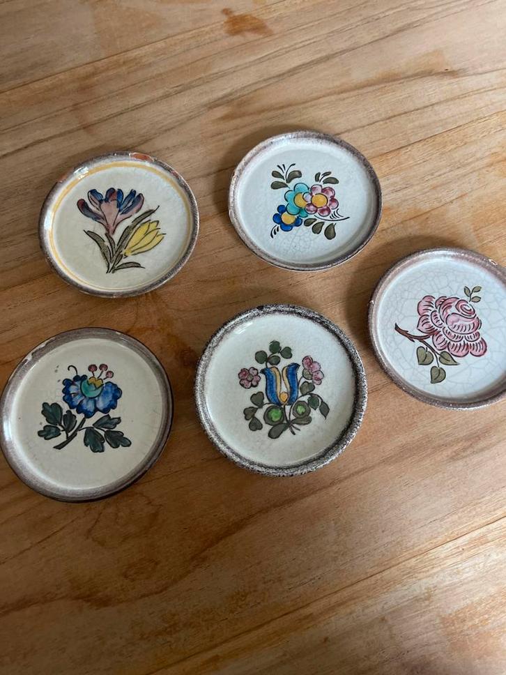 Vintage Onderzetters met Bloemmotief (5 stuks), Antiek en Kunst, Antiek | Wandborden en Tegels, Ophalen of Verzenden