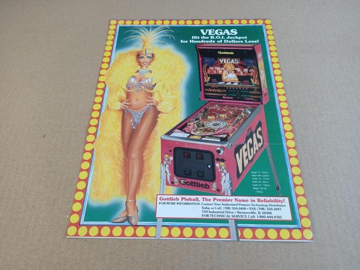 Flyer: Gottlieb Vegas (1990) Flipperkast, Verzamelen, Automaten | Flipperkasten, Gebruikt, Elektronisch, Flipperkast, Verzenden