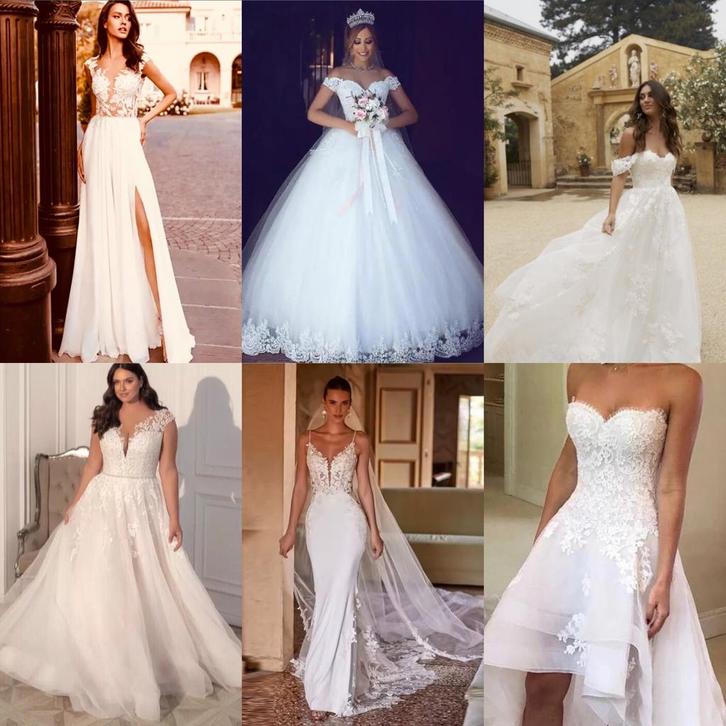 Nieuwe trouwjurken max. €849! 34 36 38 40 42 44 46 48, Kleding | Dames, Trouwkleding en Trouwaccessoires, Nieuw, Trouwjurk, Wit