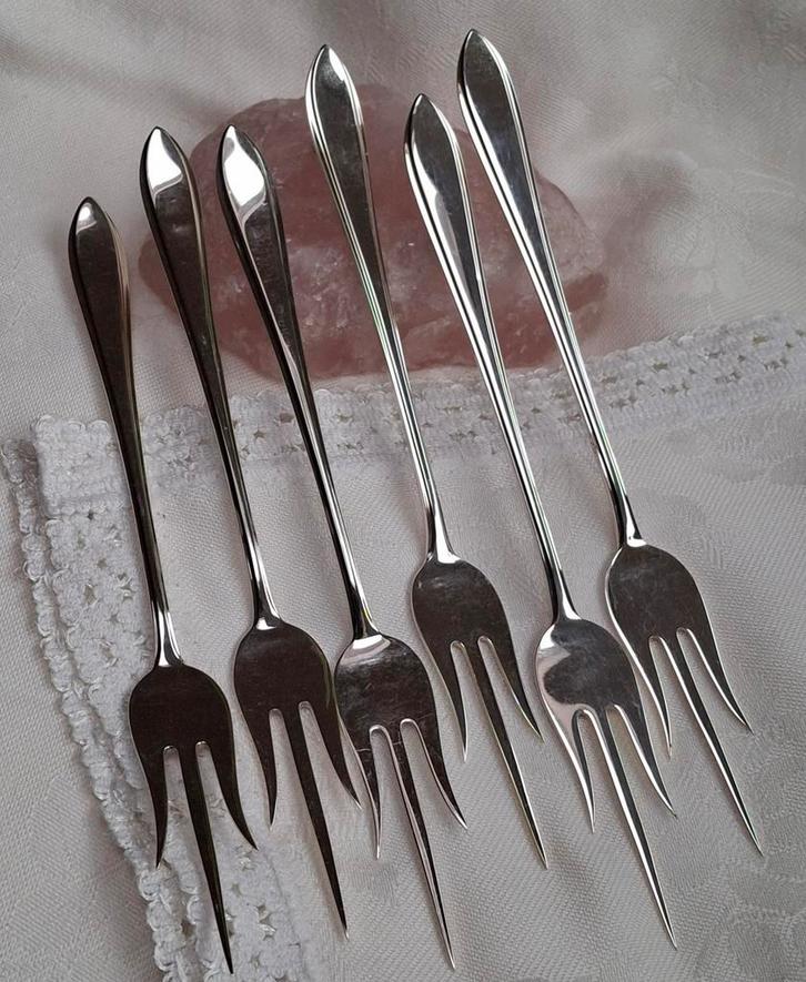 6 Keltum puntfilet verzilverde cakeprikkers, Antiek en Kunst, Antiek | Bestek, Ophalen of Verzenden