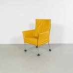 8x Montis Charly Fauteuil Okergeel Leder - Grijs/Wielen